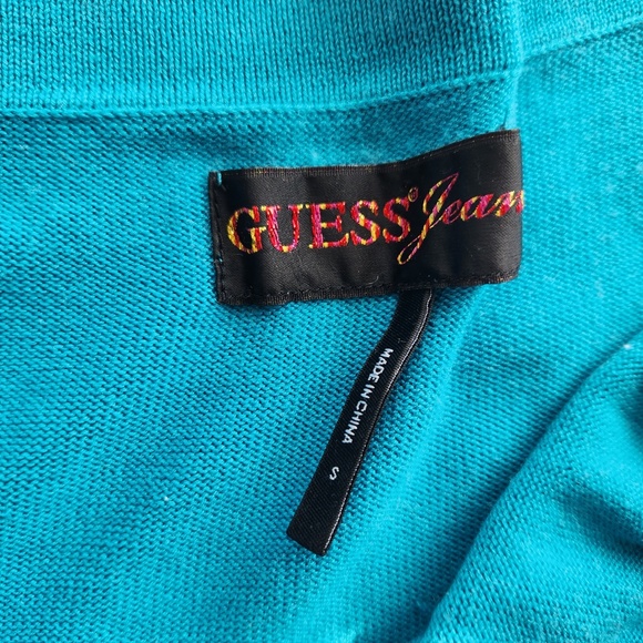 Y2K Guess Silk Tank Top Small Teal Blueโ Braided Drawstring Mermaid Aquamarine - Picture 7 of 15